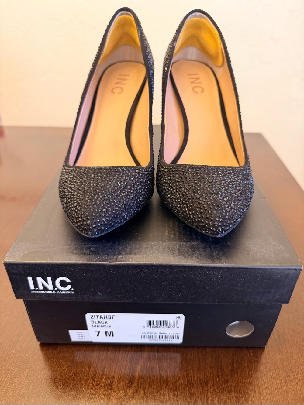 INC International Concepts Black Crystal-Embellished Pointed Pumps